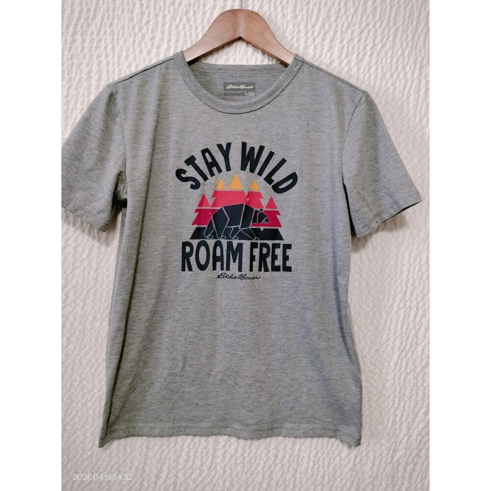 Eddie Bauer Kids "Stay Wild Roam Free" Gray Graphic T-Shirt Size L 14/16